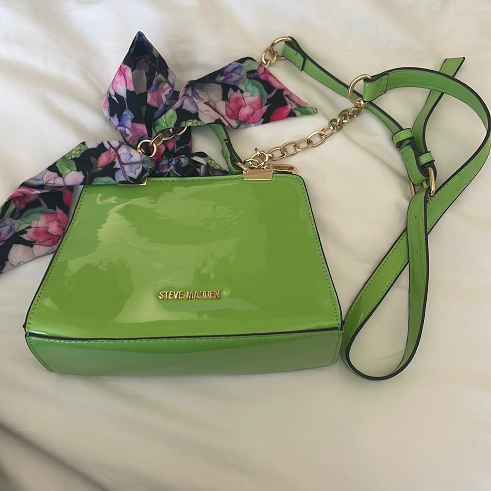 Lime patent leather cross body/detachable strap